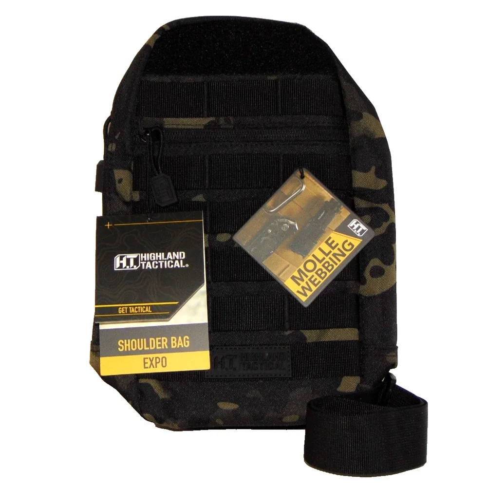 Highland Tactical Expo Sling Bag Black Urban Camo MOLLE EDC Crossbody Shoulder
